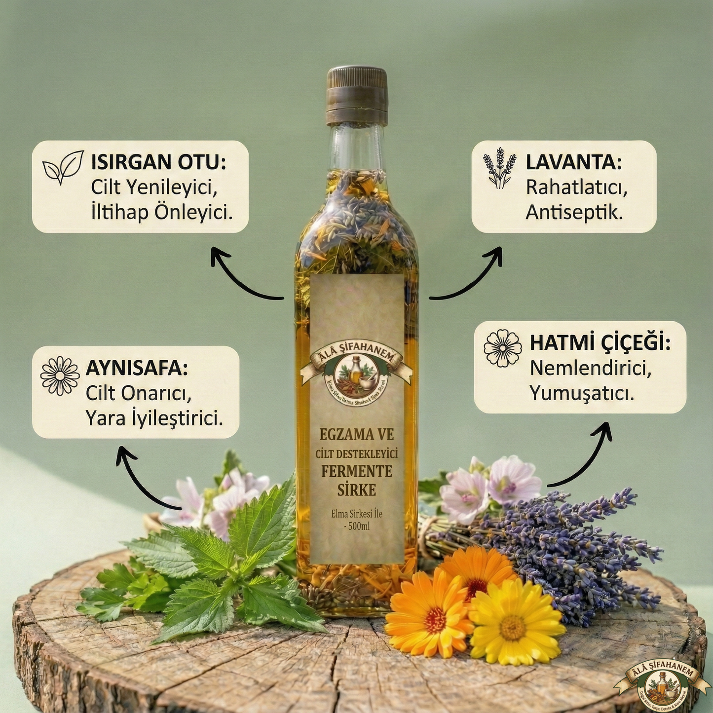 EGZAMA VE CİLT DESTEKLEYİCİ FERMENTE SİRKE (500 ml)