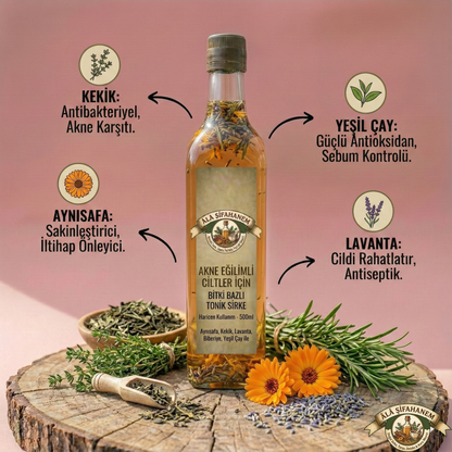 AKNE EĞİLİMLİ CİLTLER İÇİN BİTKİ BAZLI TONİK SİRKE (500 ml)