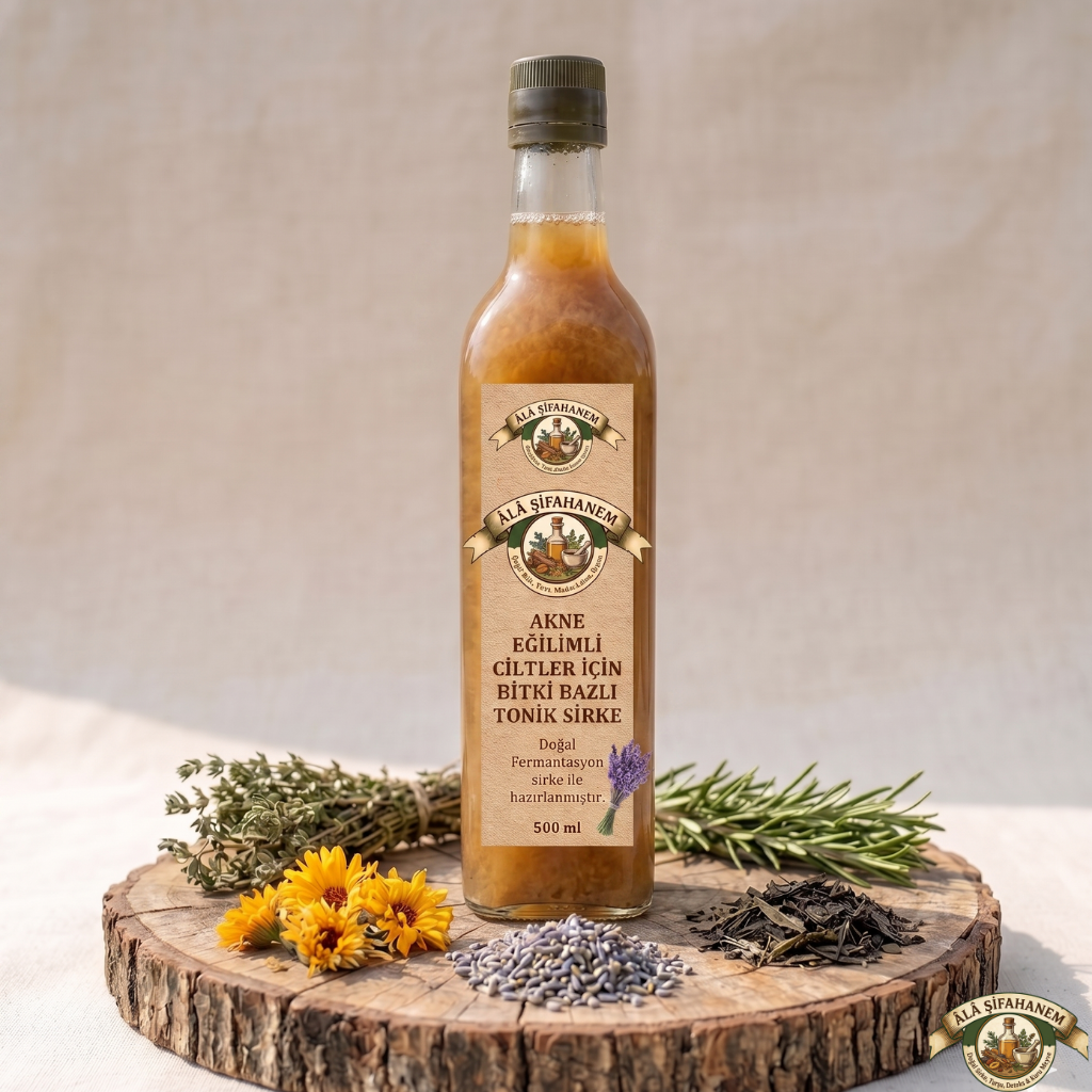 AKNE EĞİLİMLİ CİLTLER İÇİN BİTKİ BAZLI TONİK SİRKE (500 ml)